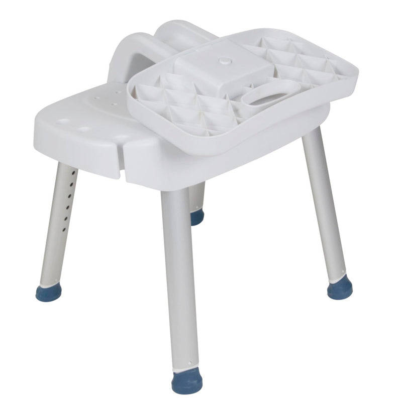Shower chair with folding back and arms
